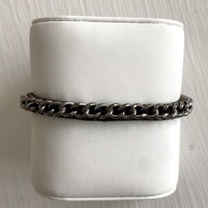 Silver Chain Black Leather Bracelet Rocker Goth Rebel Rockstar Festival Concert